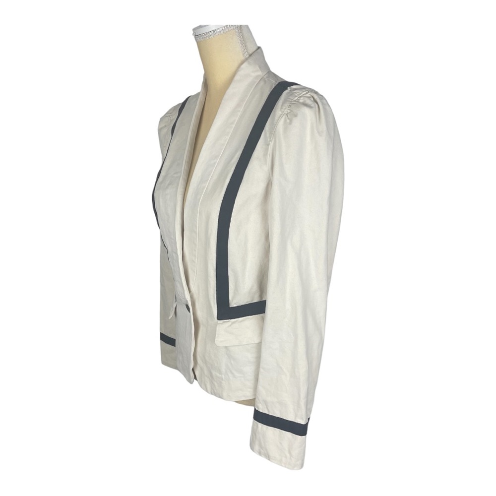 LOFT canvas jacket cream with grosgrain ribbon trim cotton size 10 - Picture 3 of 10